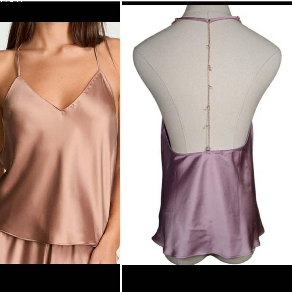 Victorias Secret Starstruck Cami Top M Satin Rose Gold Crystal Bead Straps Lux